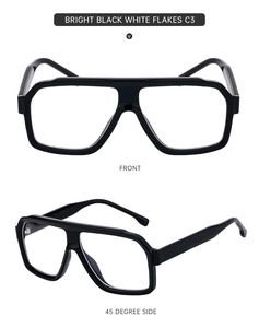 Front and side view of glossy black square frame sunglasses with metal core temples