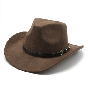 Chapeau De Cow-Boy Western Suède Large Bord Rétro Fedora Avec Boucle De Ceinture Protection Solaire Extérieur Pour Hommes Femmes