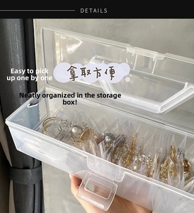 Detail of transparent portable jewelry storage box with individual anti-oxidation pouches