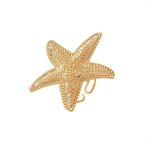 Golden starfish open ring with textured finish for summer beach vacation jewelry