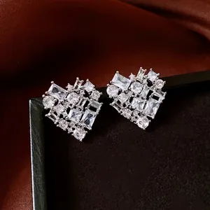 Elegant Heart Stud Earrings Copper Inlaid With Sparkling Zircon And 925 Sterling Silver Earring Post Luxury Style Women