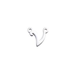 Polished silver stainless steel alphabet connector with double holes for DIY jewelry