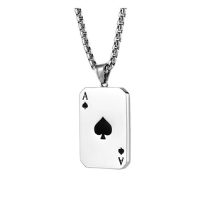 Hip hop titanium steel necklace featuring a silver poker Ace of Spades card pendant