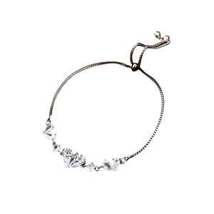 Silver adjustable bracelet with heart-shaped cubic zirconia and sliding bead clasp