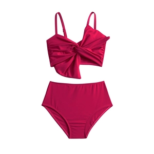 Maillot de bain sirène deux pièces pour filles avec haut torsadé et culotte haute