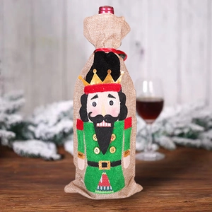 Nutcracker soldier burlap wine bottle cover for Christmas festive table decoration