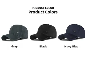 Three men's winter warm velvet lined baseball caps in grey, black and navy blue with MR logo