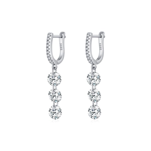 Elegant S925 sterling silver drop earrings with four round-cut sparkling cubic zirconia stones