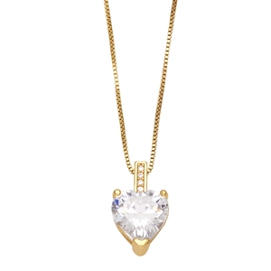 Collier pendentif cœur doré avec zircone cubique transparente et chaîne vénitienne