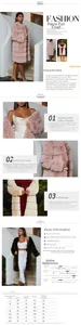 Detailed sizing chart for women's long faux fur coat including measurements for S to 4XL
