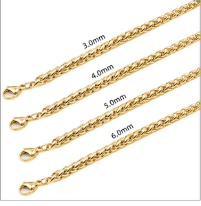 Comparison of 18K gold-plated stainless steel dragon bone chains in 3mm to 6mm widths