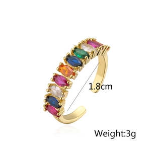 Detailed view of 18K gold plated open ring with rainbow marquise zircon showing 1.8cm diameter