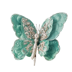 Elegant mint green double-layered butterfly clip with sparkling glitter and beads decoration