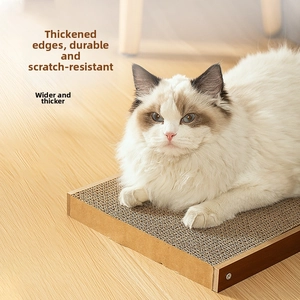 Close-up of durable thickened edge with metal screw fixings on a cat scratcher board