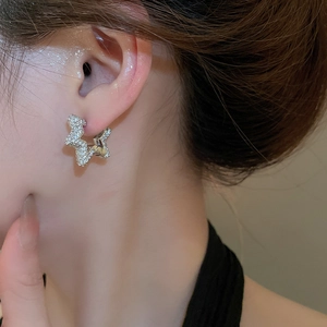 Detailed close-up of a silver star ear cuff featuring micro-paved sparkling zircon stones