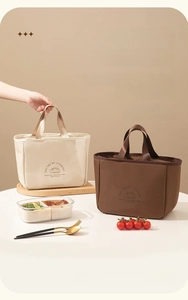 Detailed close-up of double-layer insulated canvas lunch bag with reinforced handles
