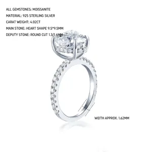 Elegant 925 sterling silver ring with 3.5 carat heart-shaped Moissanite stone