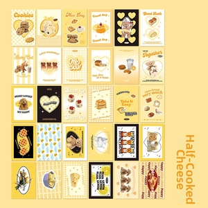 Grid layout of 30 vintage aesthetic postcards featuring cute bears and dessert motifs