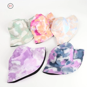 Reversible tie-dye bucket hats in five vibrant color patterns with sun protection