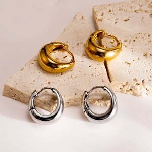 U Shaped Huggie Hoop Earrings 18K Gold Plated 304 Stainless Steel High Polished Chic Minimalist Geometric Jewelry For Women