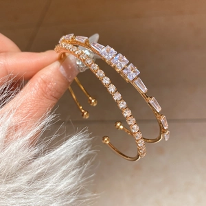 18K gold-plated open cuff bracelet set with sparkling square-cut zircon stones