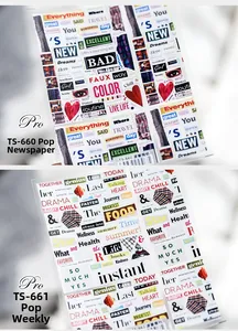 Detailed view of TS-660 and TS-661 pop art newspaper style nail art adhesive stickers