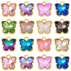 Colorful crystal butterfly pendants in gold frames for DIY earrings and jewelry making