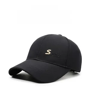 Close-up of golden letter S and Sports embroidery on a premium black baseball cap