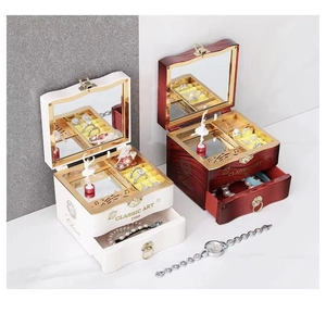 Detail of vintage music jewelry box with ballerina, mirror and storage compartments