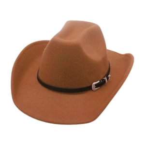 Chapeau de cowboy classique en feutre de laine camel avec bandeau en cuir noir et boucle