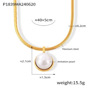 Detailed specs of titanium snake chain with faux pearl and tiger eye stone pendant