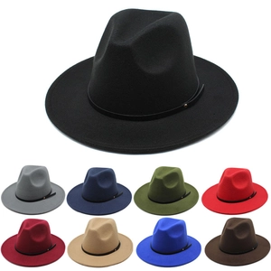 Classic Fedora Hat Wide Brim Woolen Felt Retro Jazz Cap With Faux Leather Band Elegant Unisex Winter Fashion Accessory