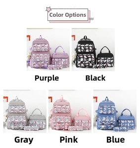 Detailed grid view of unicorn print school backpack sets in five vibrant colors
