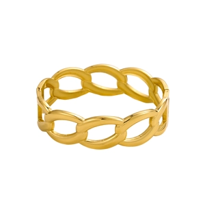 Elegant gold-plated stainless steel chain ring with hollow Cuban link design