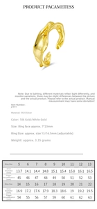 Detailed S925 silver ring size chart showing dimensions and adjustable opening options