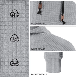 Herren Hoodie aus grauem Waffelstrick mit Kapuze, Kordelzug und Rippbündchen-Details