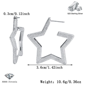 Detailed macro view showing the dimensions and weight of S925 silver star hoop earrings