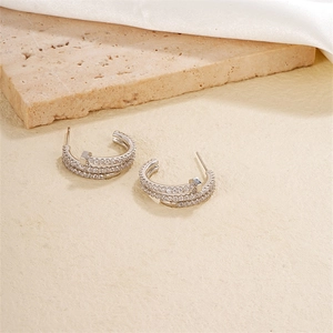 Luxury triple-layered silver snake earring studs with micro-paved cubic zirconia stones