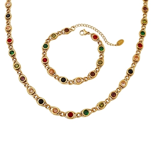 Colorful Zirconia Copper Jewelry Necklace And Bracelet For Women Bohemian Gold Plated Fashion Party Decorative Jewelry