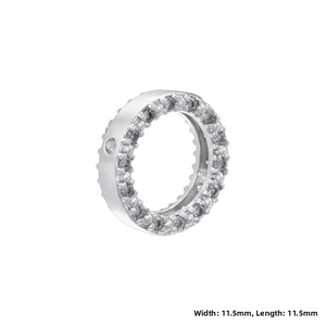 Macro detail of silver-plated bead with pavé-set zircons for DIY jewelry making