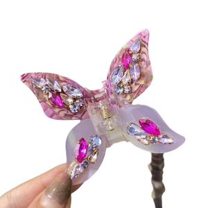 Pink and purple gradient butterfly hair claw clip with rhinestones for elegant styling