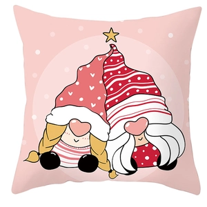 Detailed view of square Christmas pillowcase featuring festive red and white gnomes