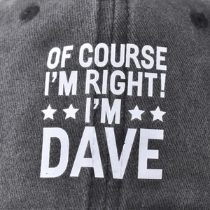 Washed cotton baseball cap in dark grey with I'M RIGHT embroidered slogan print