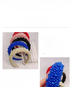 Detail of wide vintage headband featuring multi-color faux pearls in five elegant options