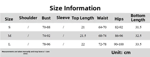 Detailed size guide table for V-neck halter top and mini skirt two-piece set