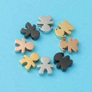Polished stainless steel boy and girl charms in gold silver rose gold and black finishes