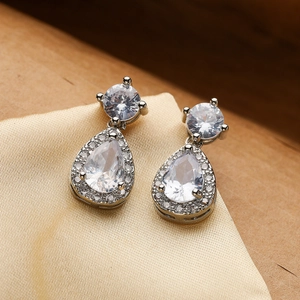 Luxury Waterdrop Drop Earrings For Women Copper With Cubic Zirconia Geometric Vintage Elegant Fashion Jewelry