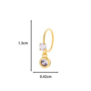 Detail view of gold earrings with double zircon inlays showing 1.3cm height dimension