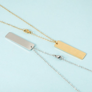 Polished gold and silver rectangular bar pendant necklaces with stainless steel chains