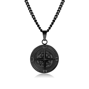 Collier avec pendentif boussole pour homme en acier inoxydable noir style punk